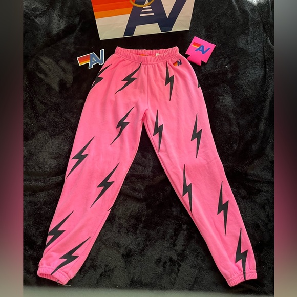 Aviator Nation Pants - NWT Aviator Nation Bolt Repeat Sweatpants Neon Pink//Black Large